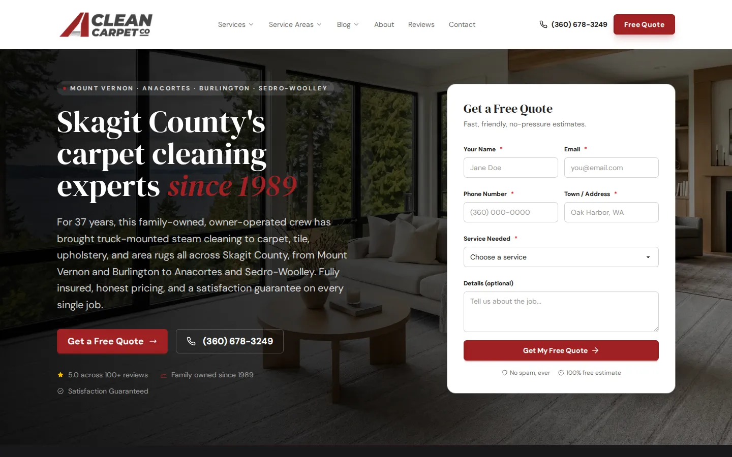 A Clean Carpet Co website screenshot