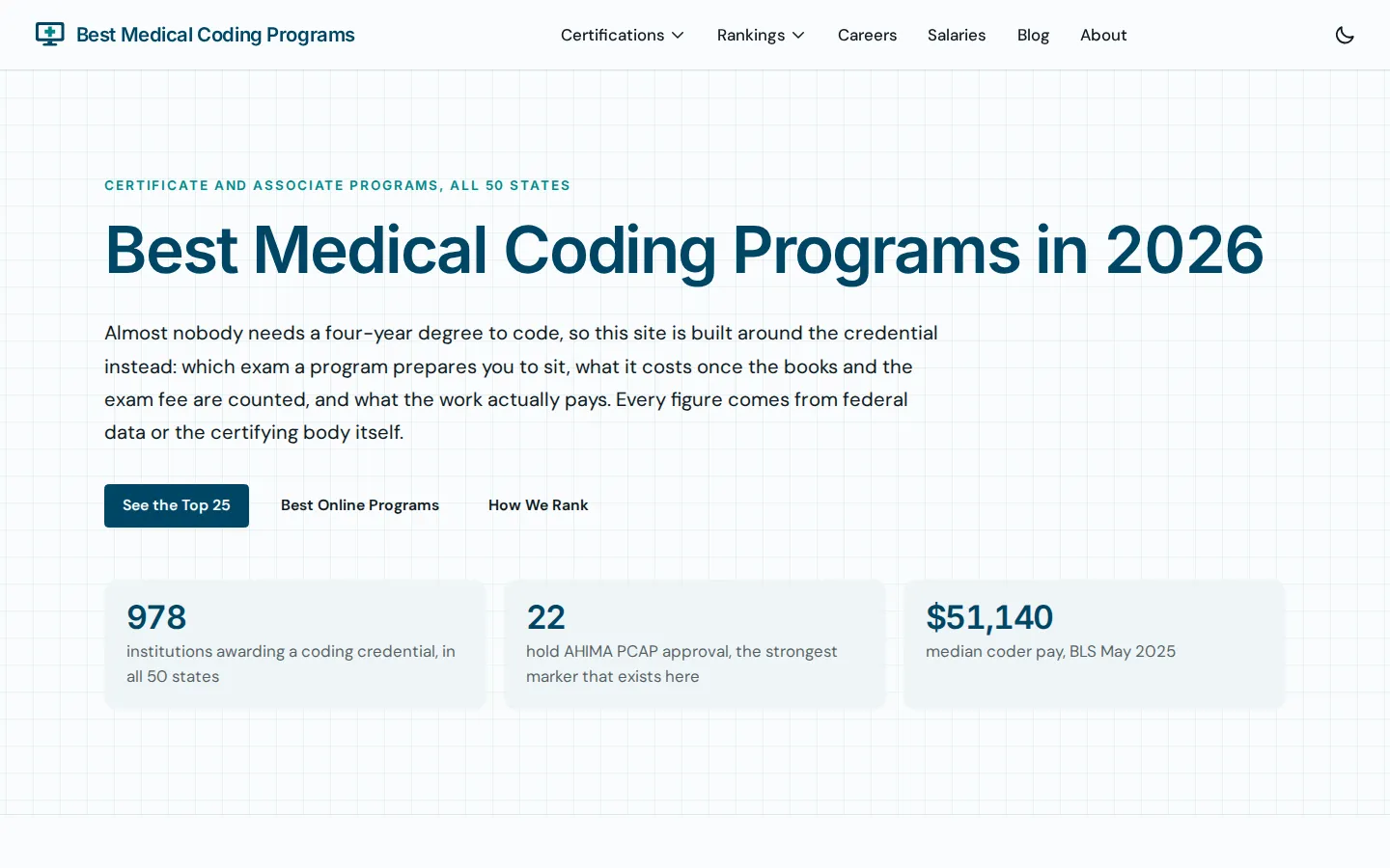 BestMedicalCodingPrograms.com website screenshot