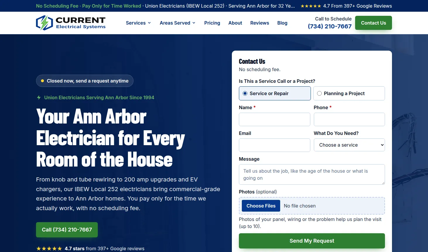 Current Electrical Systems Ann Arbor electrician website by Savo Group