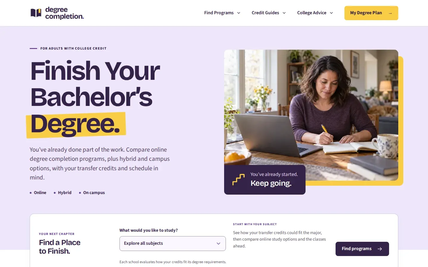 DegreeCompletion.com website screenshot