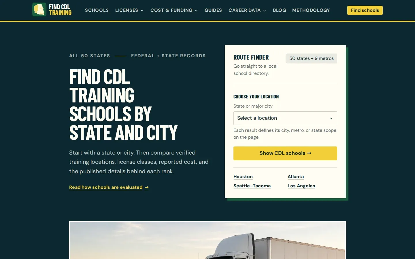 Find CDL Training website screenshot