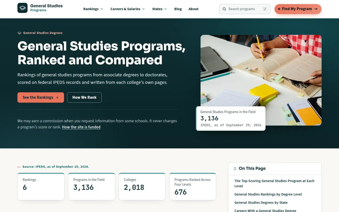 General Studies Programs website screenshot