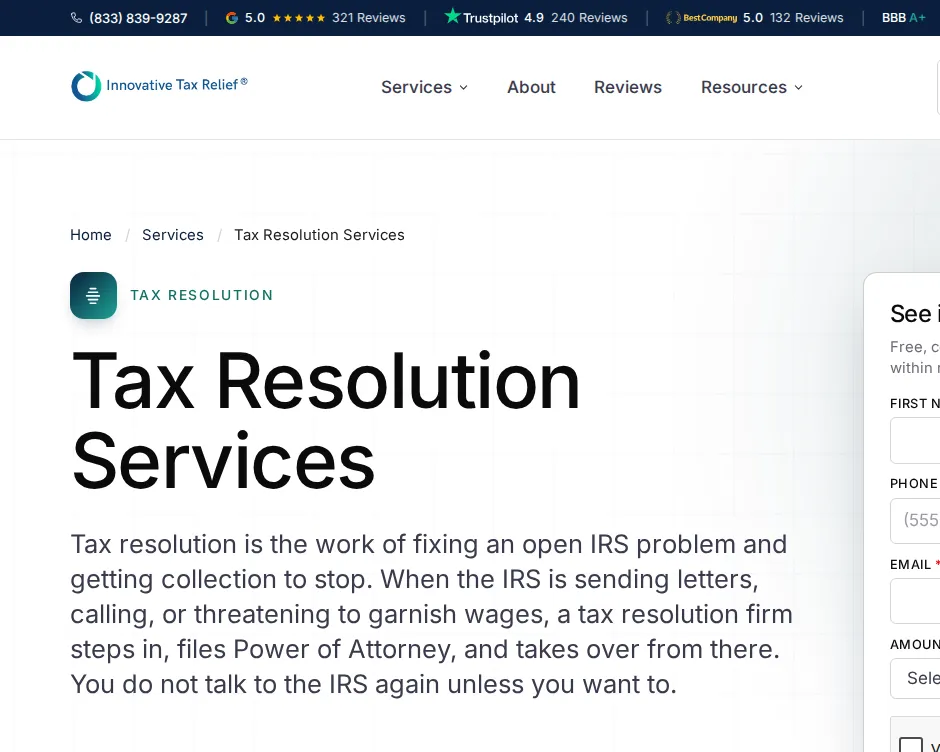 Innovative Tax Relief tax relief service page, one of eleven hand-coded service pages