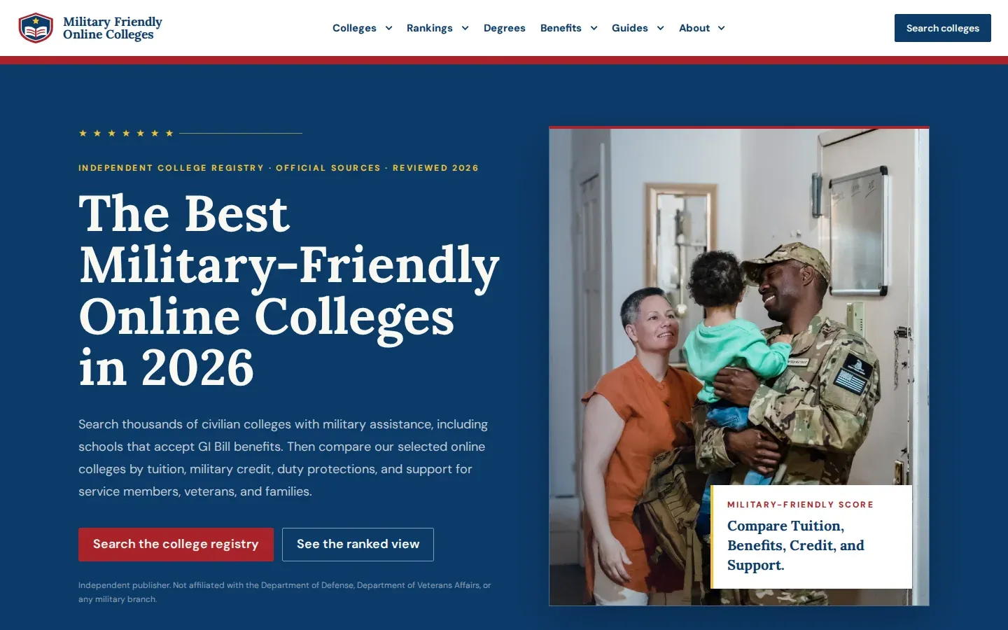 Military Friendly Online Colleges website screenshot