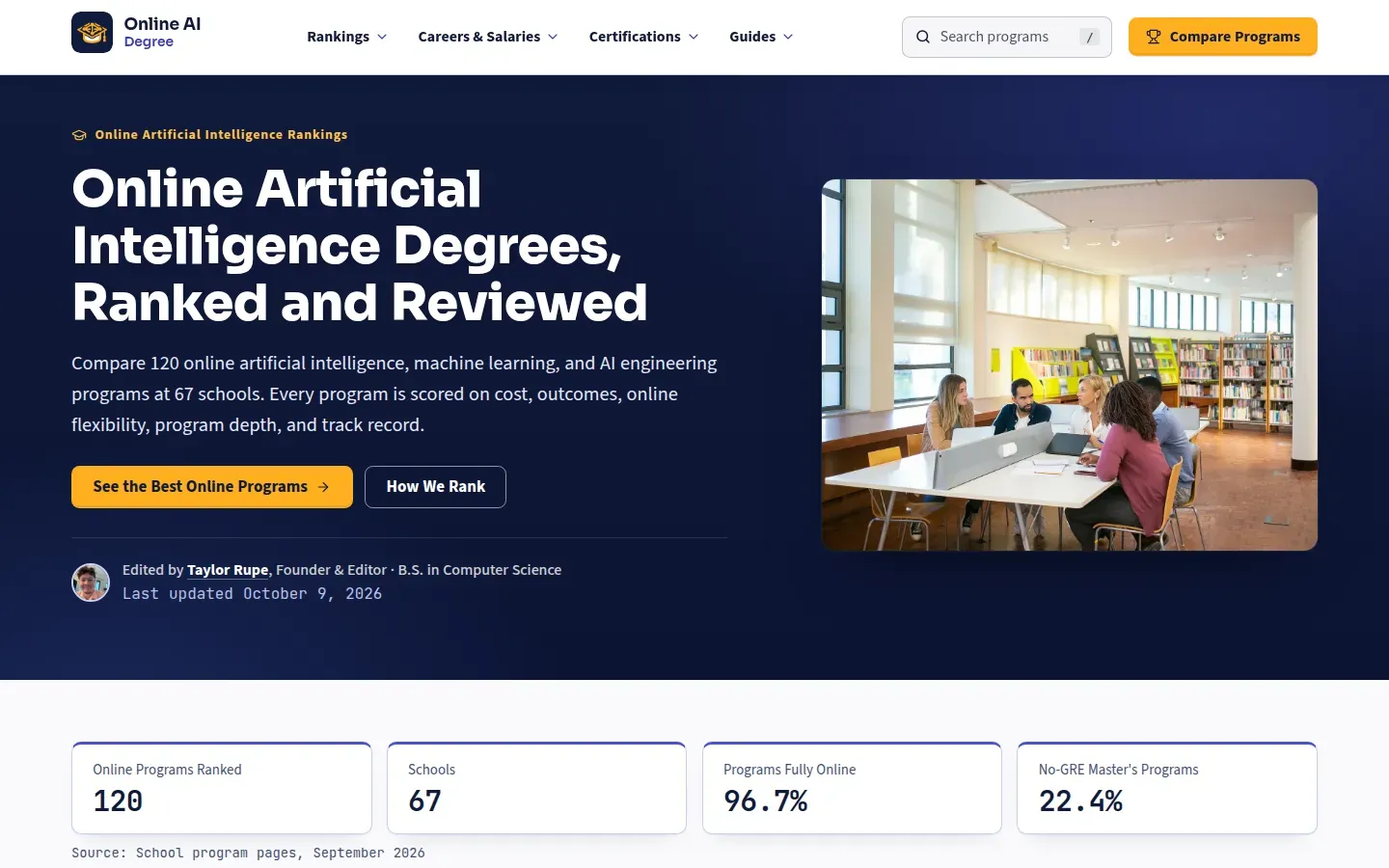 Online AI Degree website screenshot