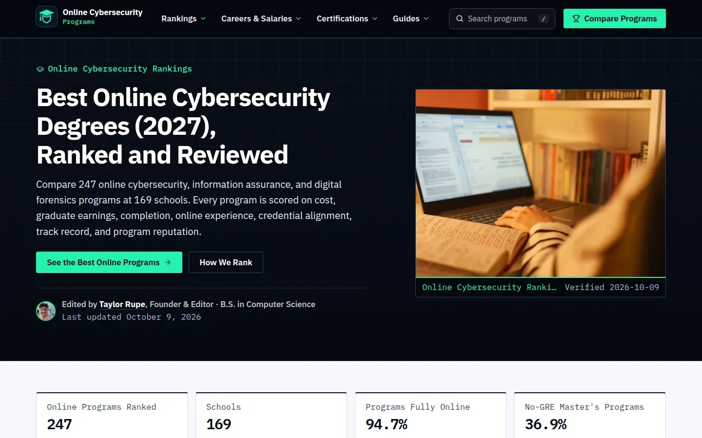 Online Cybersecurity Programs website screenshot