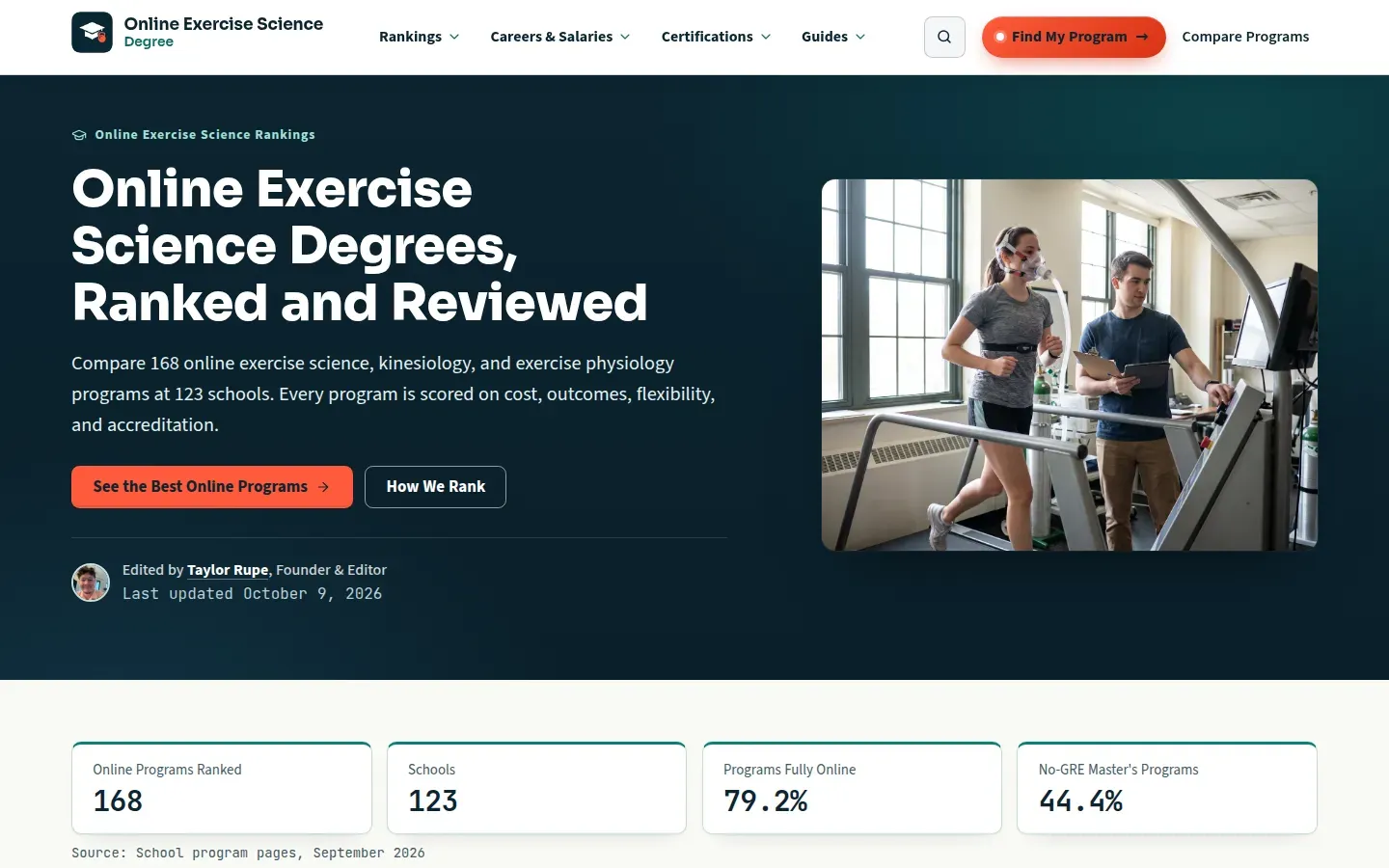 Online Exercise Science Degree website screenshot