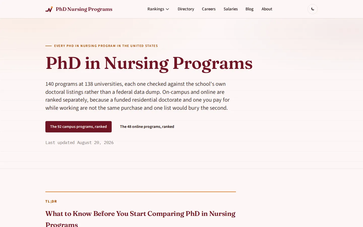 PhDNursingPrograms.com website screenshot