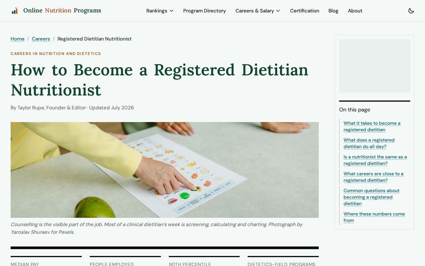Online Nutrition Programs registered dietitian nutritionist career guide with the education and credential sequence