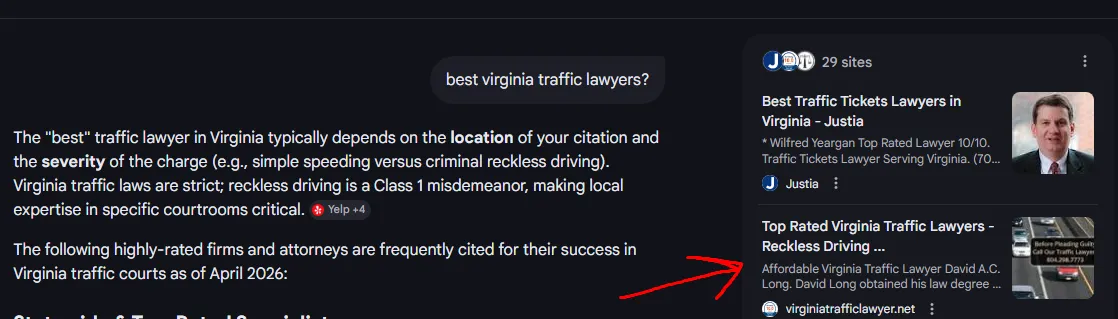 David A.C. Long cited in Google AI Overview for virginia traffic lawyers