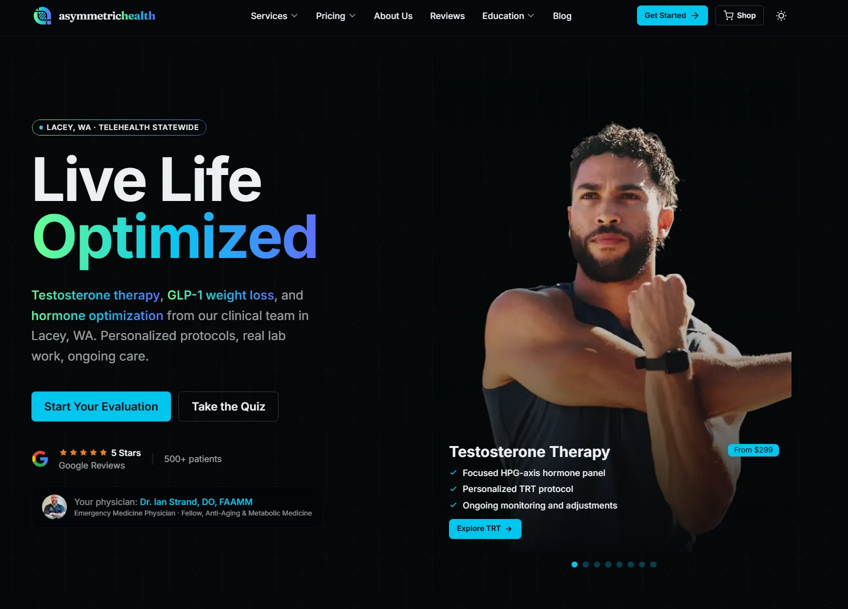 Asymmetric Health TRT and GLP-1 clinic website