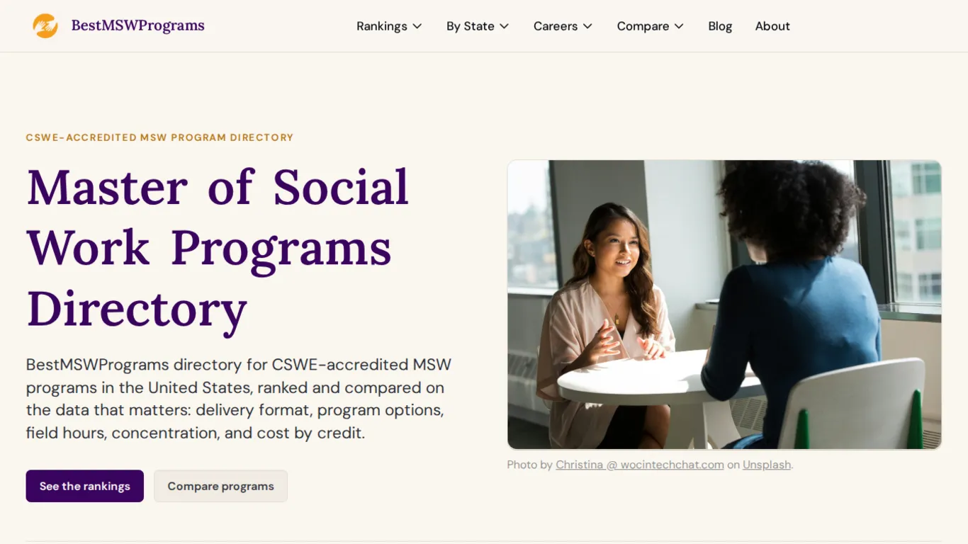 BestMSWPrograms.org CSWE-accredited MSW program directory homepage