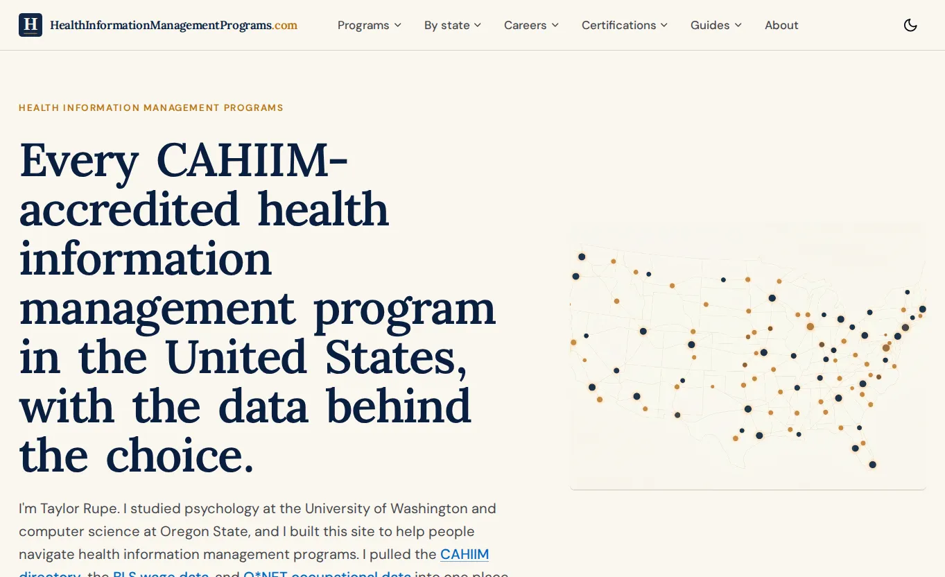 HealthInformationManagementPrograms.com education authority site homepage