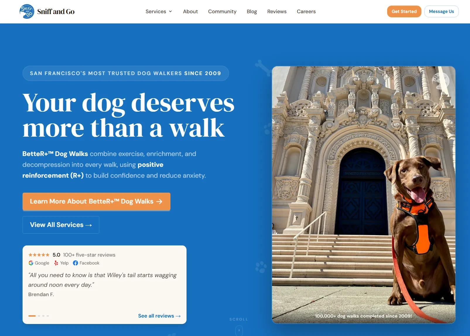 Sniff and Go premium dog walking website redesign